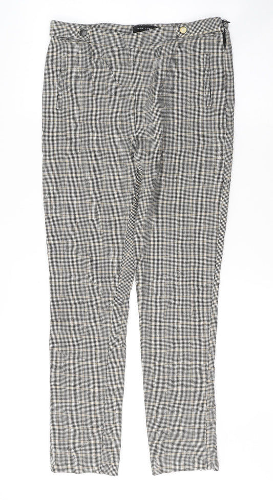 New Look Womens Grey Houndstooth Viscose Trousers  Size 12 L27 in Regular Zip