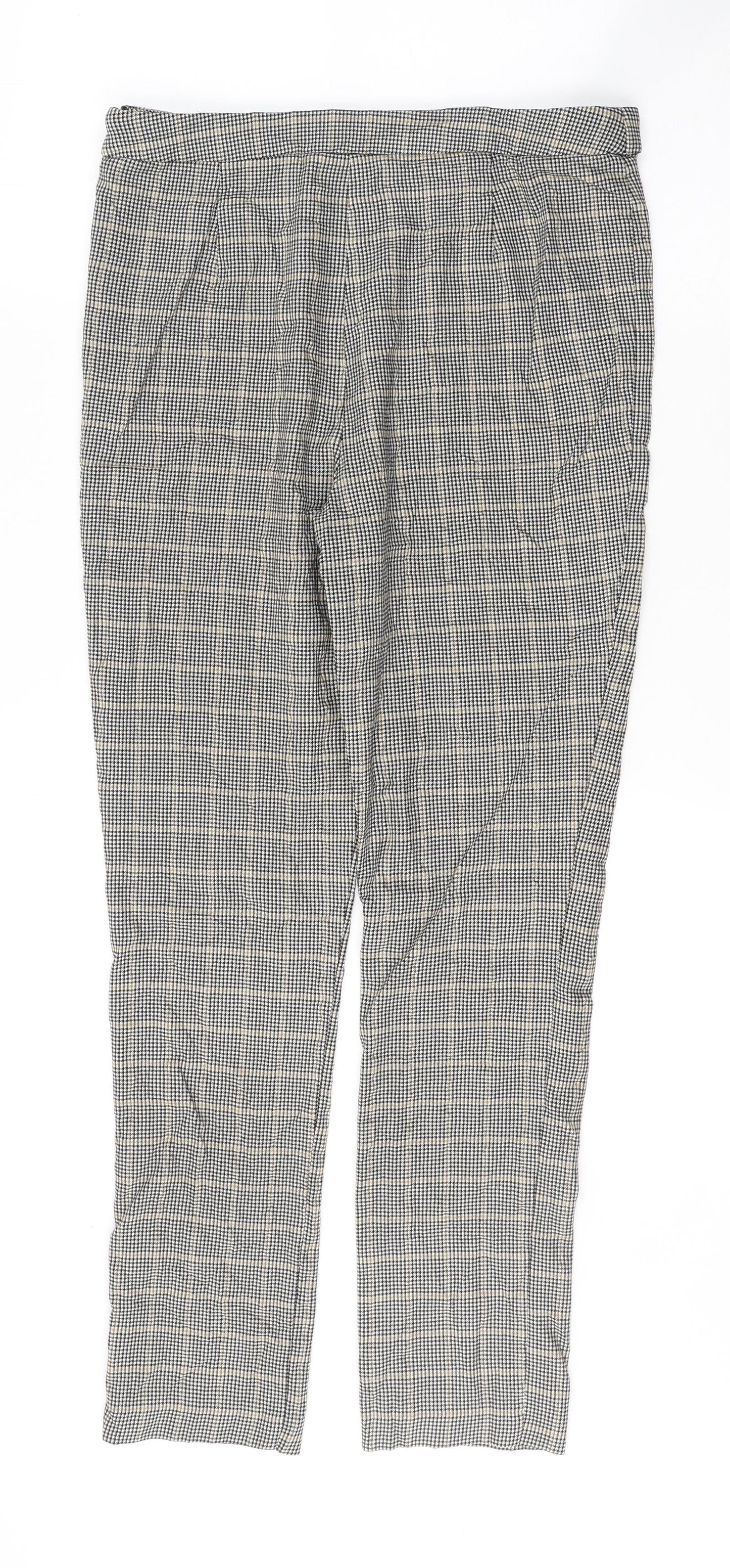 New Look Womens Grey Houndstooth Viscose Trousers  Size 12 L27 in Regular Zip