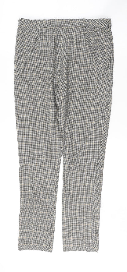 New Look Womens Grey Houndstooth Viscose Trousers  Size 12 L27 in Regular Zip