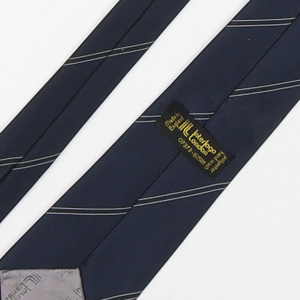 Interlogo London  Mens Blue Striped Polyester Pointed Tie One Size