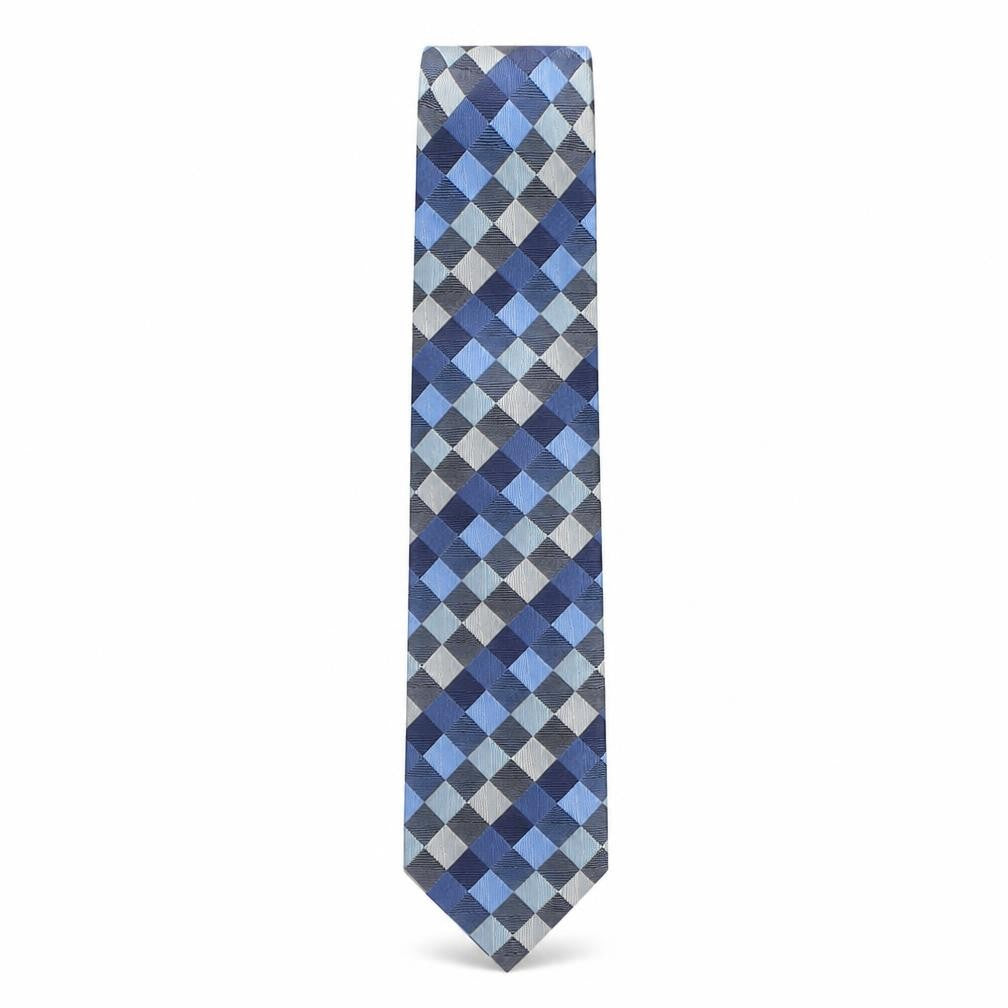 Front view of Marks & Spencer men’s blue plaids & checks silk pointed tie one size