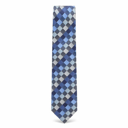 Front view of Marks & Spencer men’s blue plaids & checks silk pointed tie one size