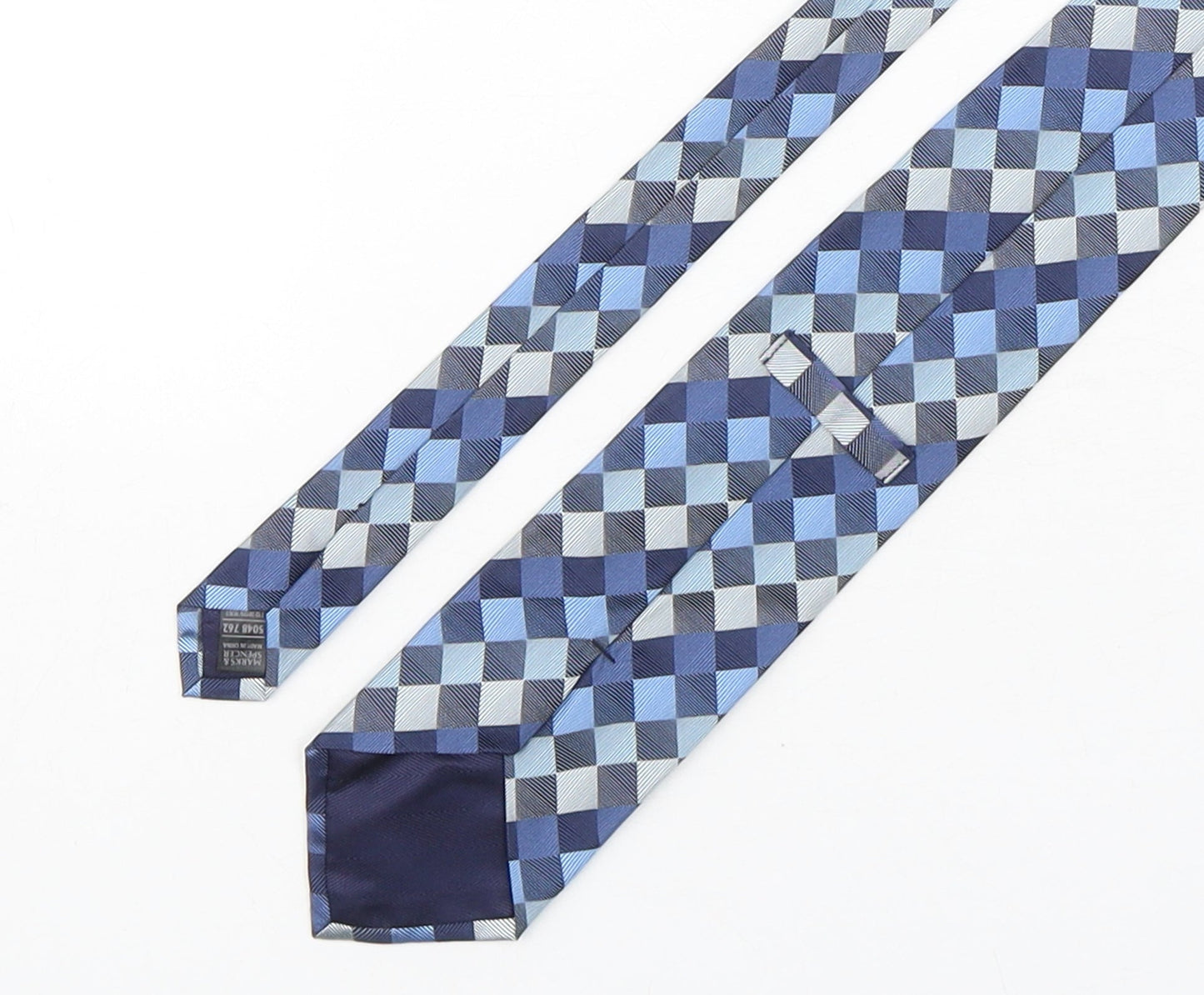 Marks and Spencer Mens Blue Plaids & Checks Silk Pointed Tie One Size