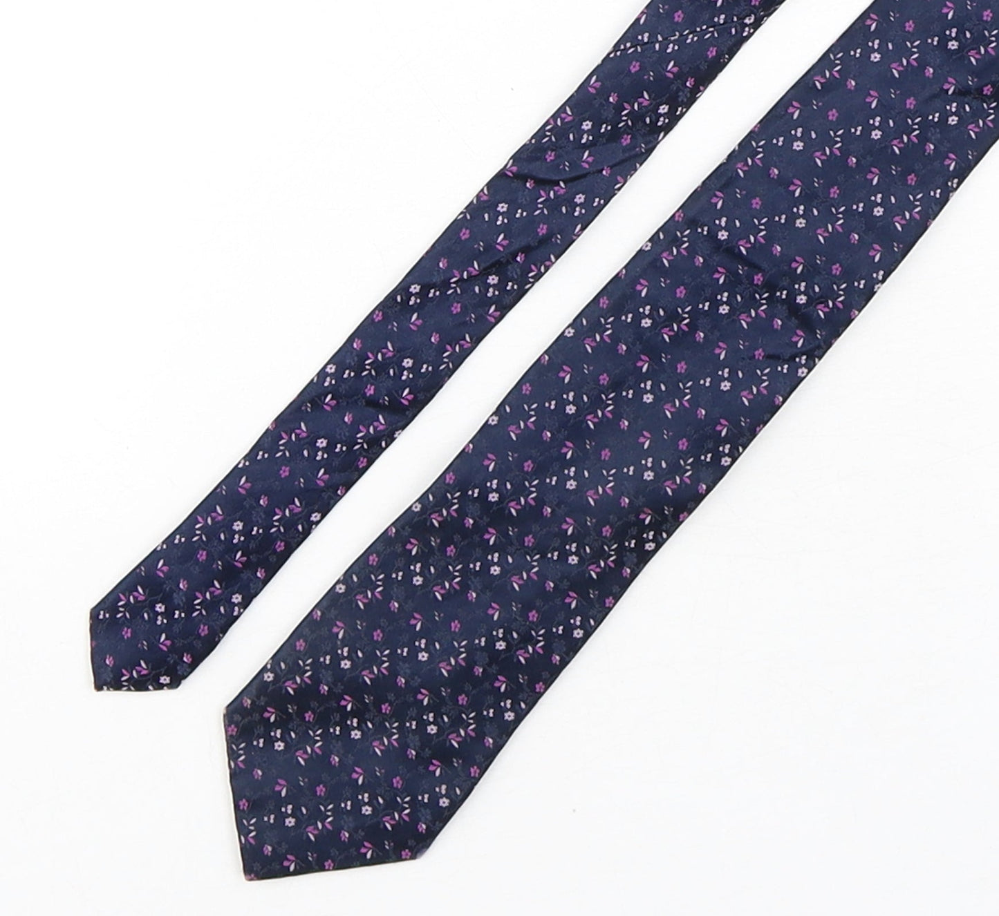 Marks and Spencer Mens Blue Floral Silk Pointed Tie One Size