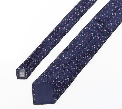 Marks and Spencer Mens Blue Floral Silk Pointed Tie One Size