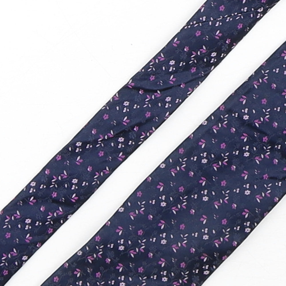 Marks and Spencer Mens Blue Floral Silk Pointed Tie One Size