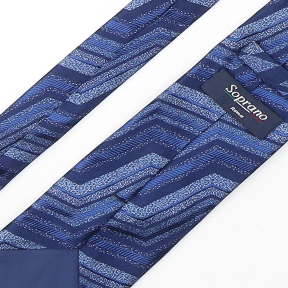 Soprano Mens Blue Geometric Silk Pointed Tie One Size
