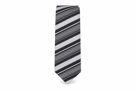 Front view of Tom English men’s multicoloured striped silk pointed tie one size
