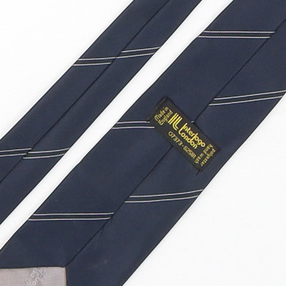 Interlogo London  Mens Blue Striped Polyester Pointed Tie One Size