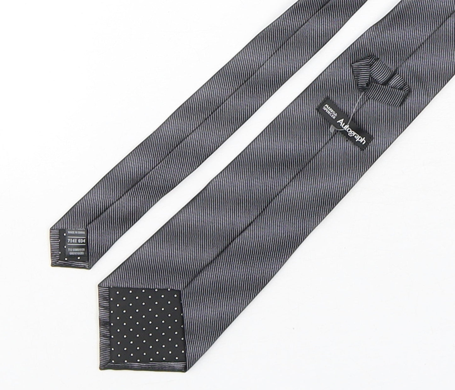 Autograph Mens Grey Striped Silk Pointed Tie One Size