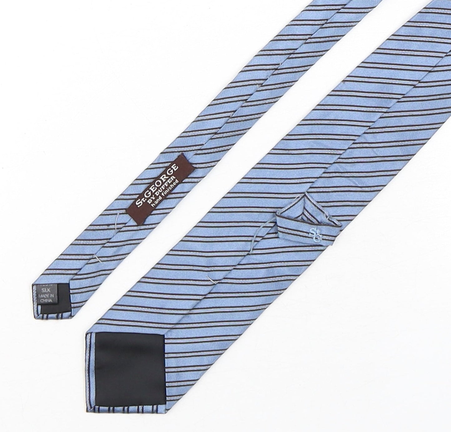 St George Mens Blue Striped Silk Pointed Tie One Size