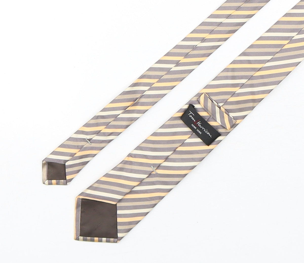 Back view of Tom Harrison men’s multicoloured striped silk pointed tie one size