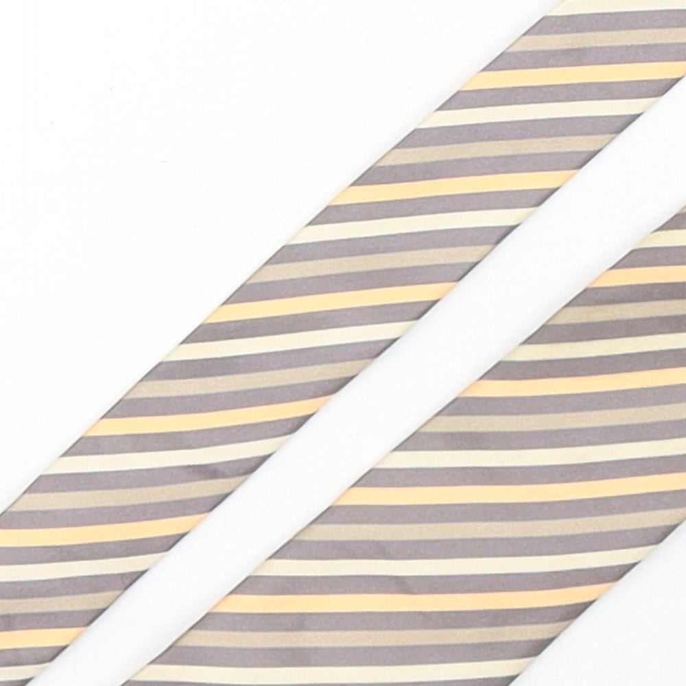 Close-up detail of Tom Harrison men’s multicoloured striped silk pointed tie one size