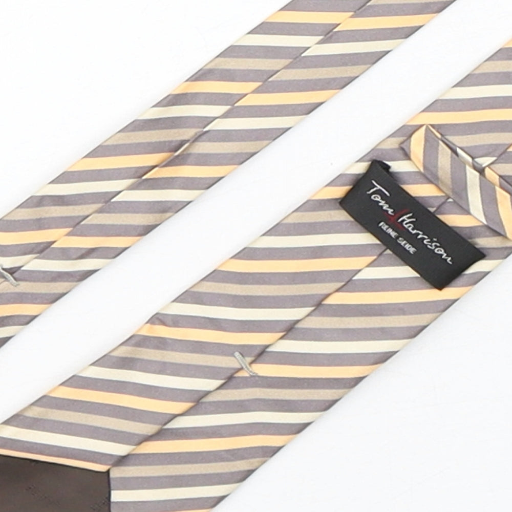 Brand and care label for Tom Harrison men’s multicoloured striped silk pointed tie one size