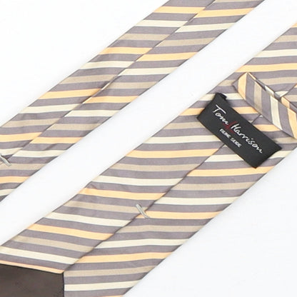 Brand and care label for Tom Harrison men’s multicoloured striped silk pointed tie one size