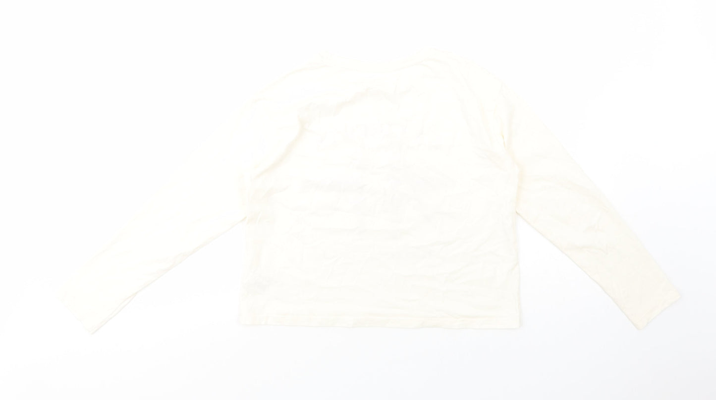 Dunnes Stores Girls Ivory  Cotton Pullover T-Shirt Size 10-11 Years Crew Neck Pullover - Birds