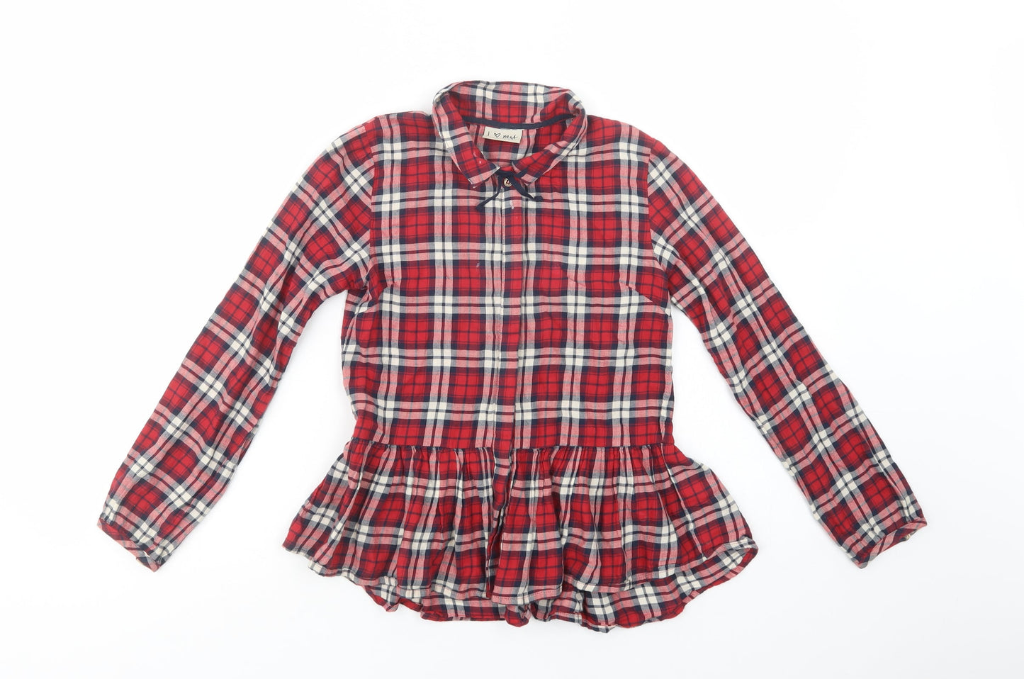 NEXT Girls Red Plaid Cotton Basic Button-Up Size 10 Years Collared Button