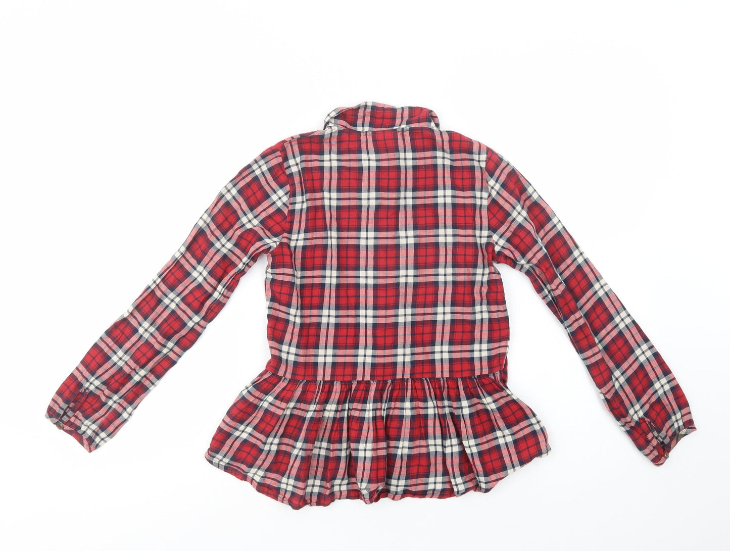 NEXT Girls Red Plaid Cotton Basic Button-Up Size 10 Years Collared Button