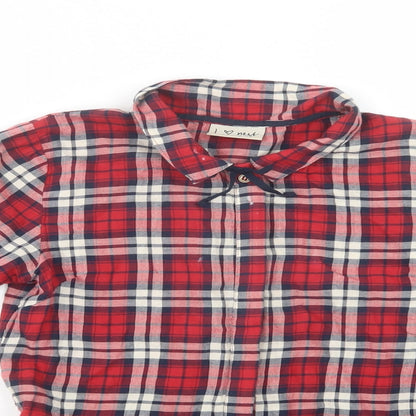 NEXT Girls Red Plaid Cotton Basic Button-Up Size 10 Years Collared Button