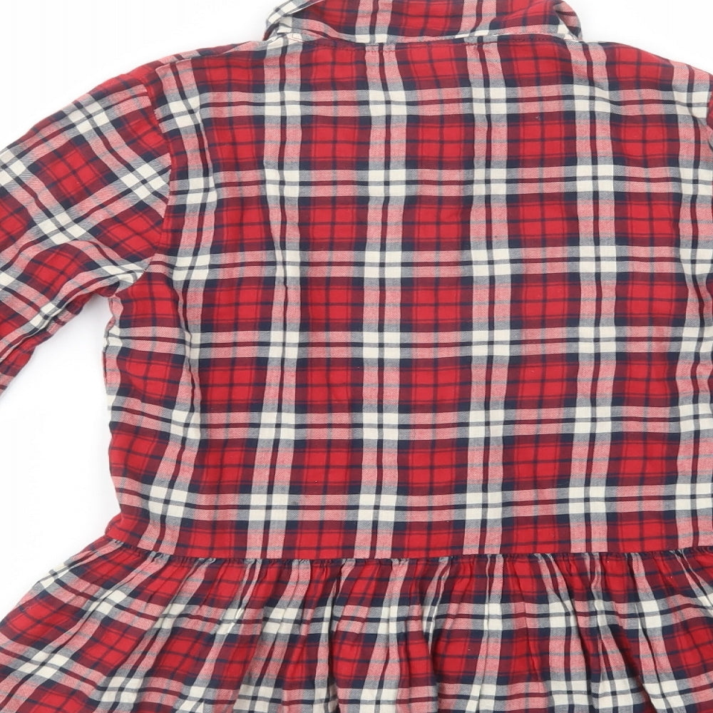 NEXT Girls Red Plaid Cotton Basic Button-Up Size 10 Years Collared Button