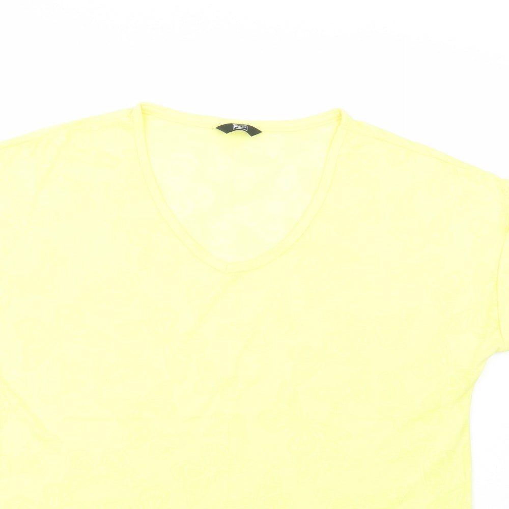 F&F Womens Yellow Geometric Polyester Basic Polo Size 16 V-Neck - Butterfly Pattern