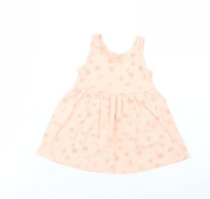 Primark Baby Pink Geometric Cotton Tank Dress  Size 9-12 Months  Crew Neck Pullover - Peach Print