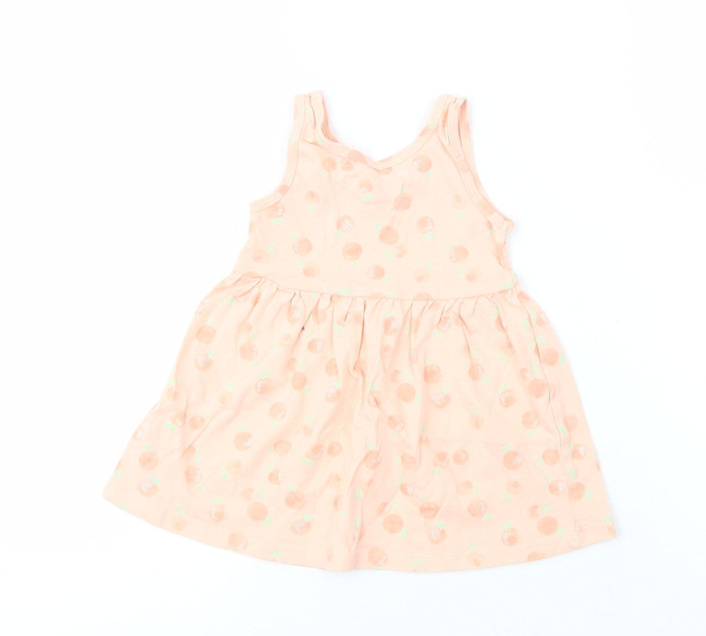 Primark Baby Pink Geometric Cotton Tank Dress  Size 9-12 Months  Crew Neck Pullover - Peach Print