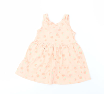 Primark Baby Pink Geometric Cotton Tank Dress  Size 9-12 Months  Crew Neck Pullover - Peach Print