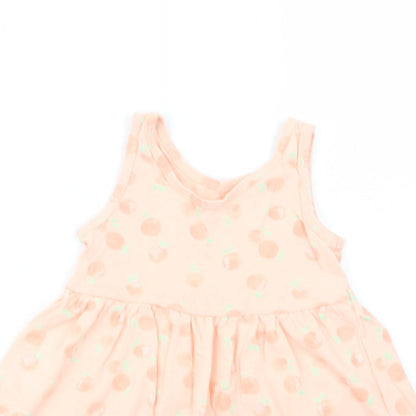 Primark Baby Pink Geometric Cotton Tank Dress  Size 9-12 Months  Crew Neck Pullover - Peach Print