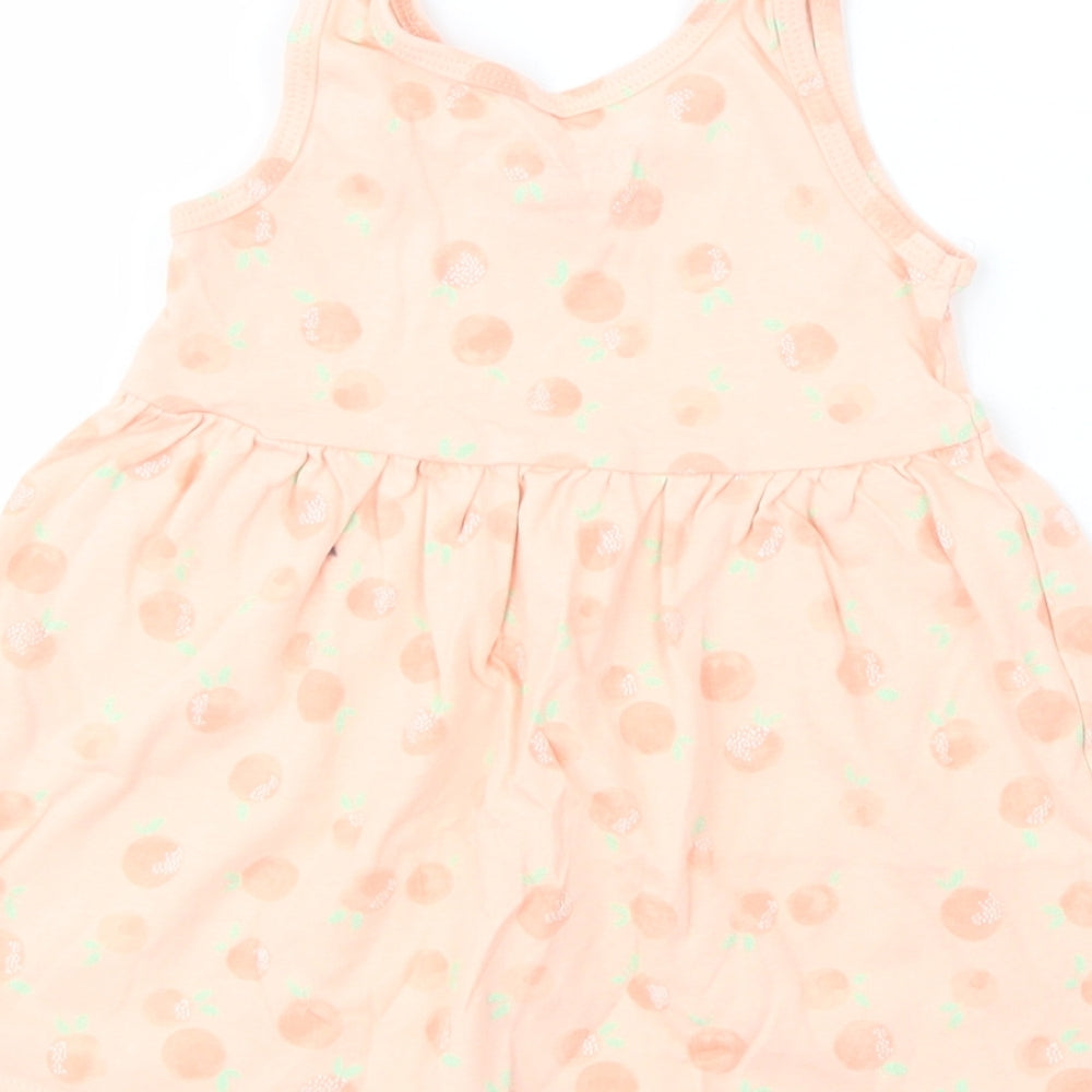 Primark Baby Pink Geometric Cotton Tank Dress  Size 9-12 Months  Crew Neck Pullover - Peach Print