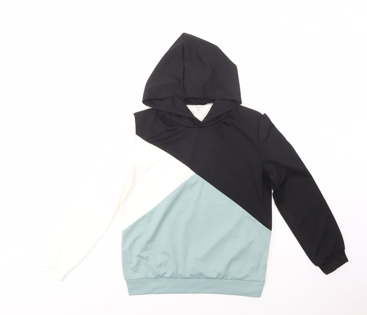 Additional front view of SHEIN girls’ multicoloured colourblock polyester pullover hoodie, size 11-12, years pullover