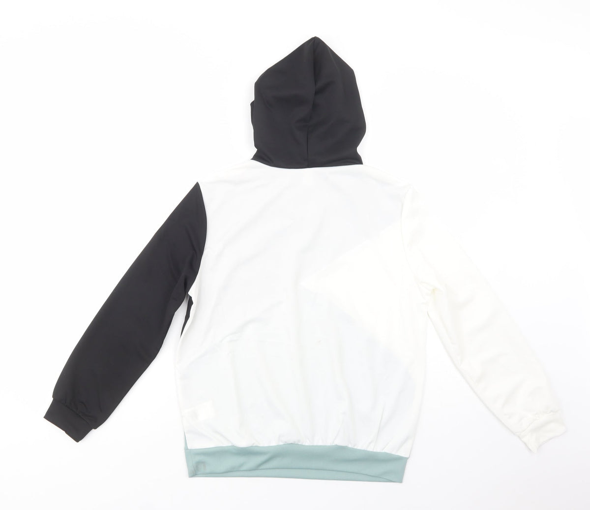 Back view of SHEIN girls’ multicoloured colourblock polyester pullover hoodie, size 11-12, years pullover