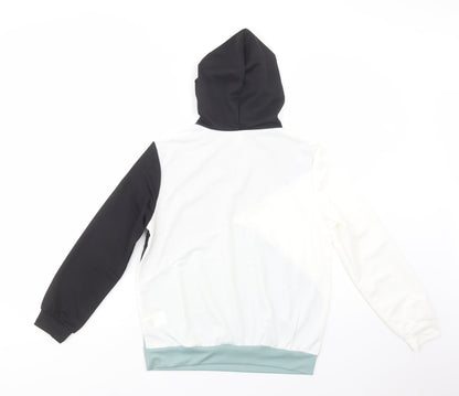 Back view of SHEIN girls’ multicoloured colourblock polyester pullover hoodie, size 11-12, years pullover