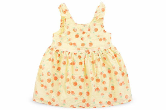 Primark Baby Yellow Geometric Cotton Tank Dress  Size 9-12 Months  Scoop Neck Button - Peach Print