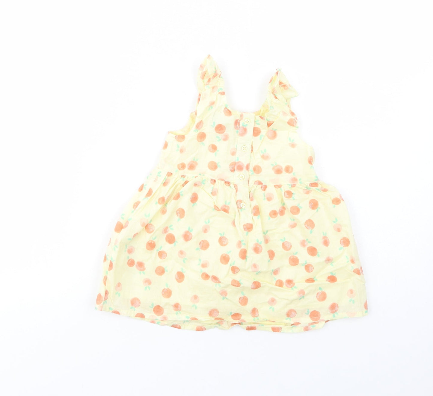 Primark Baby Yellow Geometric Cotton Tank Dress  Size 9-12 Months  Scoop Neck Button - Peach Print