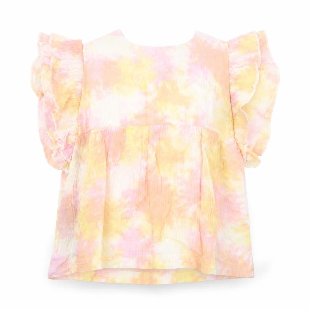 Front view of F&F Baby Multicoloured Batik Cotton Pullover Blouse, size 9-12, Months Crew Neck Button