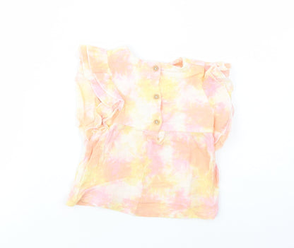 F&F Baby Multicoloured Batik Cotton Pullover Blouse Size 9-12 Months Crew Neck Button