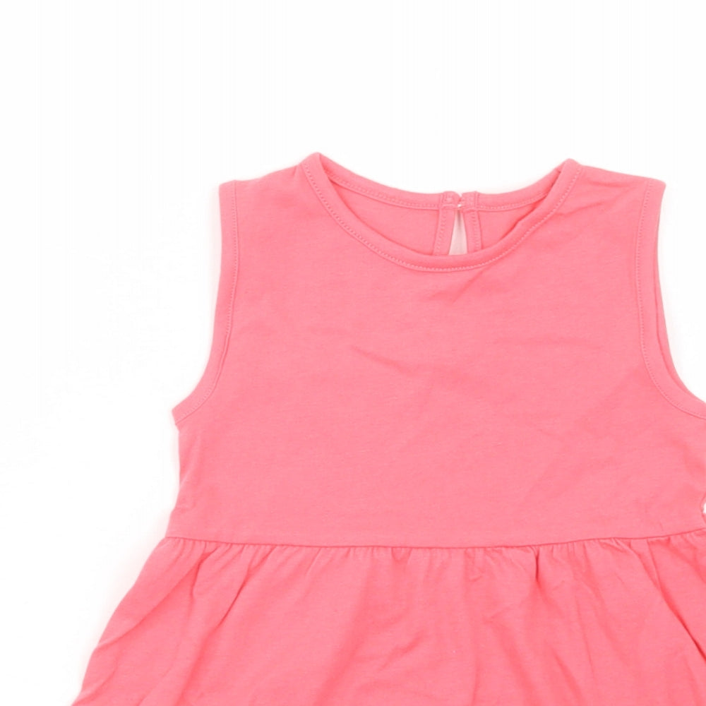 F&F Baby Pink  Cotton Tank Dress  Size 9-12 Months  Crew Neck Button