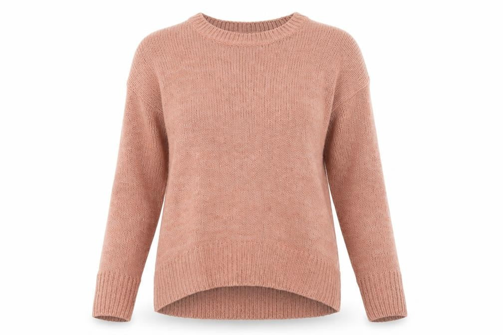 Front view of New Look women’s pink crew neck acrylic jumper, size S