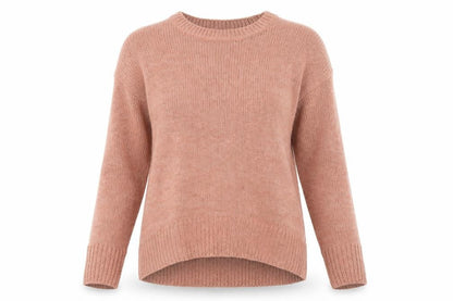 Front view of New Look women’s pink crew neck acrylic jumper, size S
