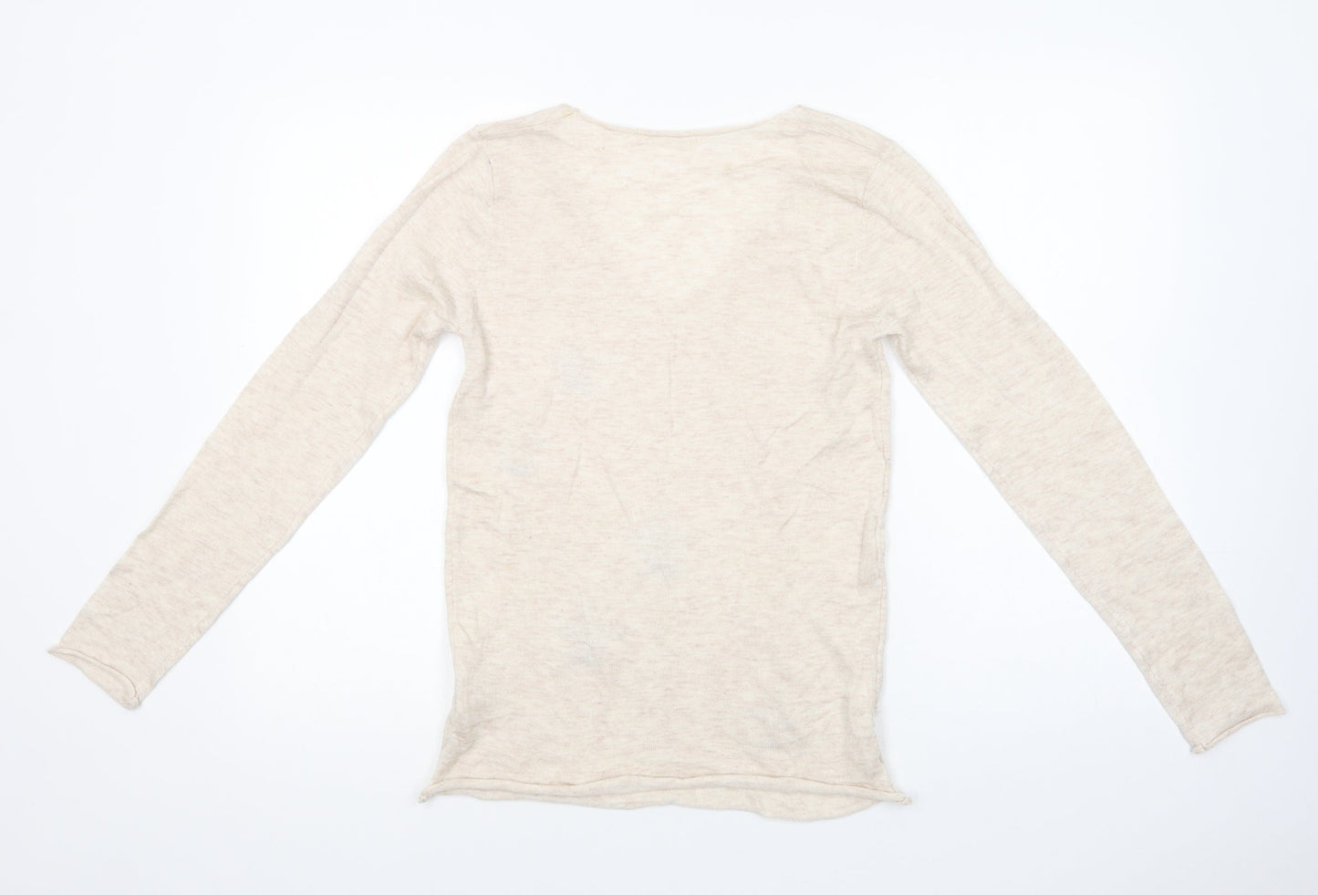 Vintage Dressing Womens Beige V-Neck  Polyester Pullover Jumper Size S   - Stars