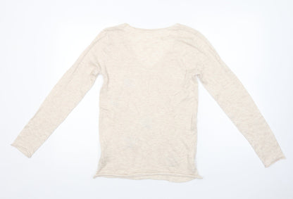 Vintage Dressing Womens Beige V-Neck  Polyester Pullover Jumper Size S   - Stars