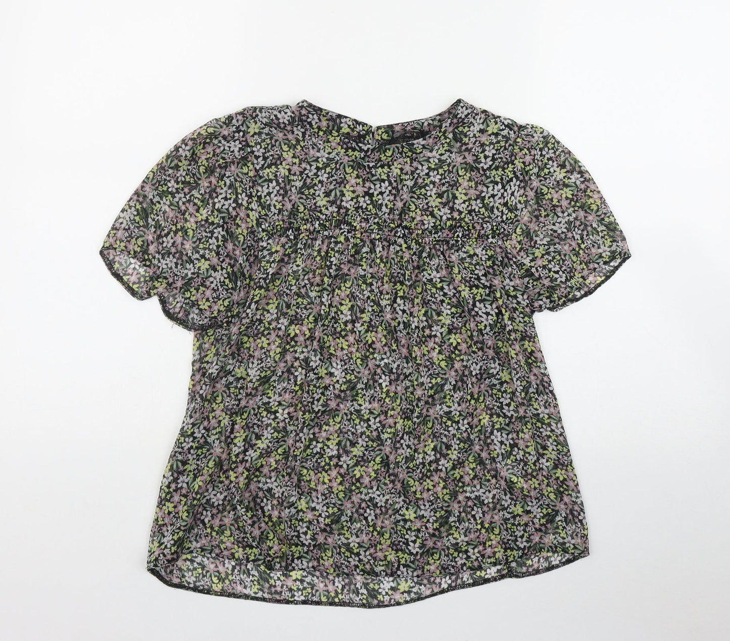 George Womens Black Floral Polyester Basic T-Shirt Size 8 Round Neck