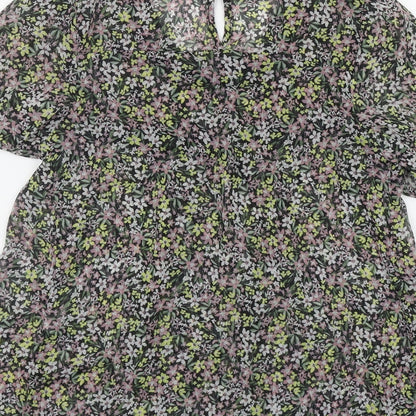 George Womens Black Floral Polyester Basic T-Shirt Size 8 Round Neck