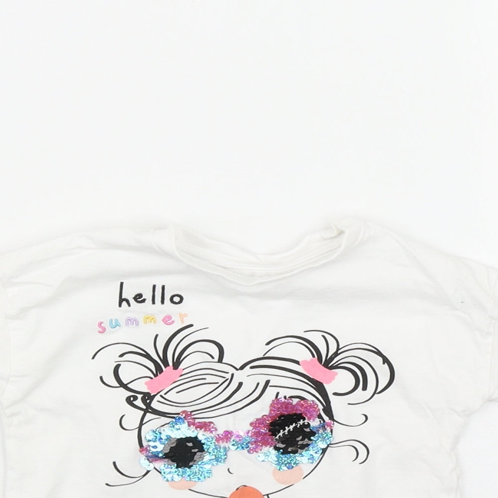 Matalan Girls White  Cotton Basic T-Shirt Size 9-12 Months Round Neck  - 'Hello Summer'