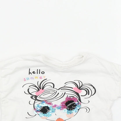 Matalan Girls White  Cotton Basic T-Shirt Size 9-12 Months Round Neck  - 'Hello Summer'