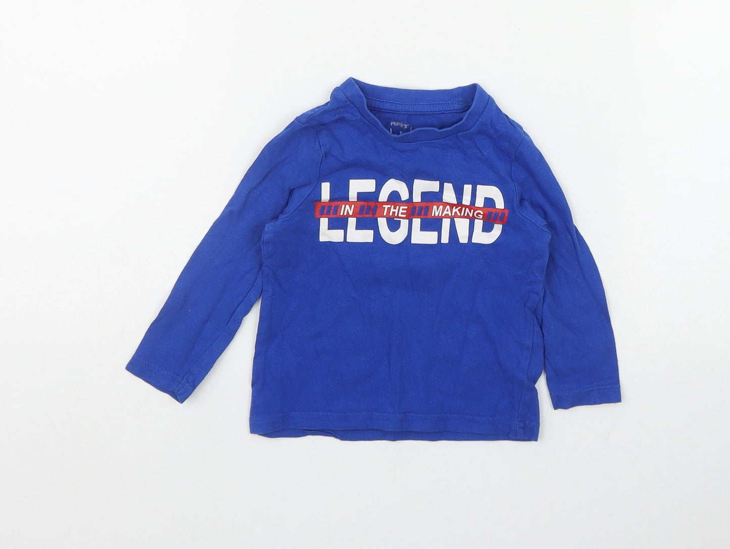 Pep&Co Boys Blue  Cotton Basic T-Shirt Size 9-12 Months Round Neck  - 'Legend in the making'