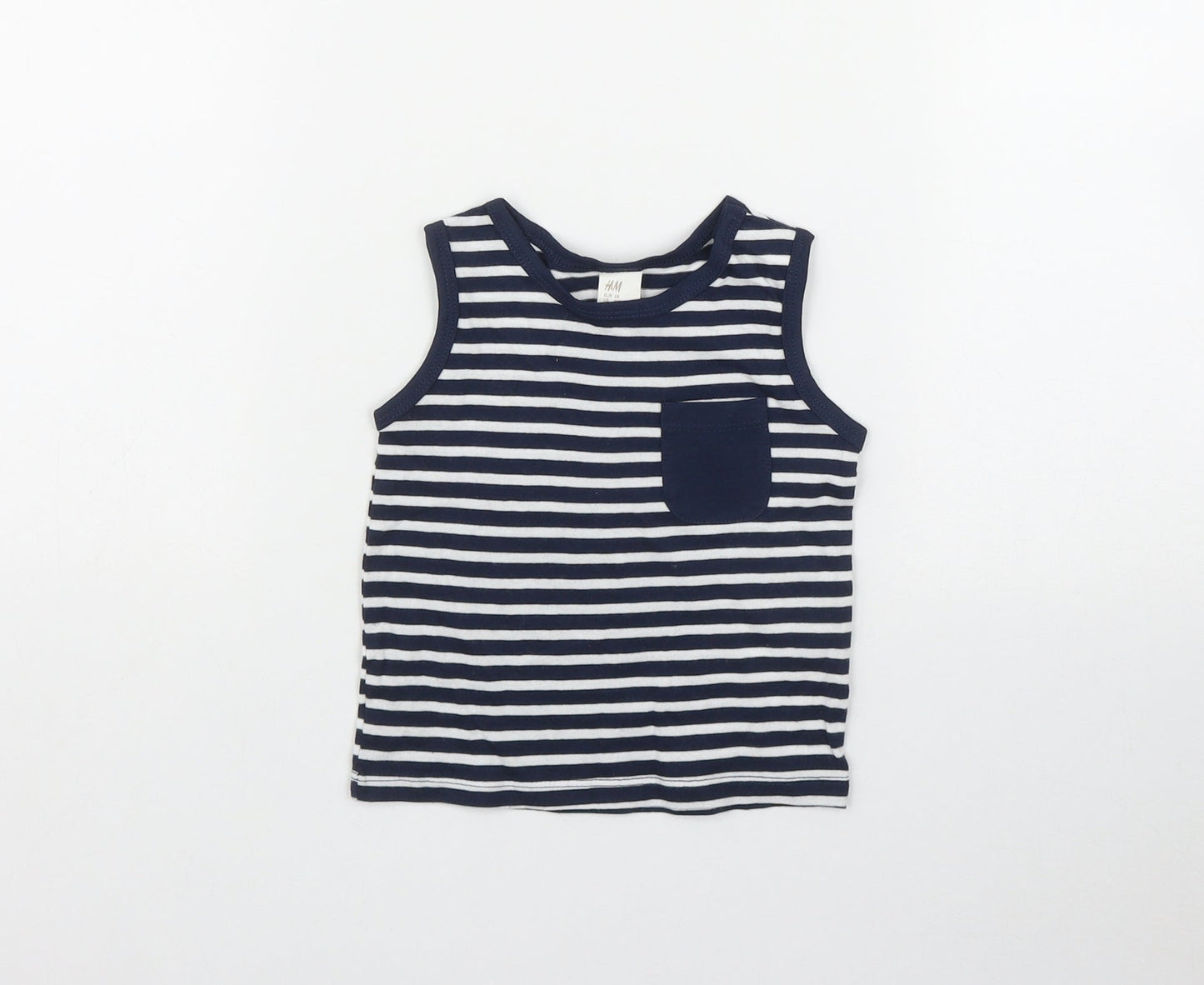 H&M Boys Blue Striped Cotton Basic Tank Size 3-6 Months Roll Neck
