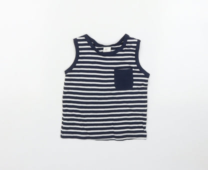 H&M Boys Blue Striped Cotton Basic Tank Size 3-6 Months Roll Neck