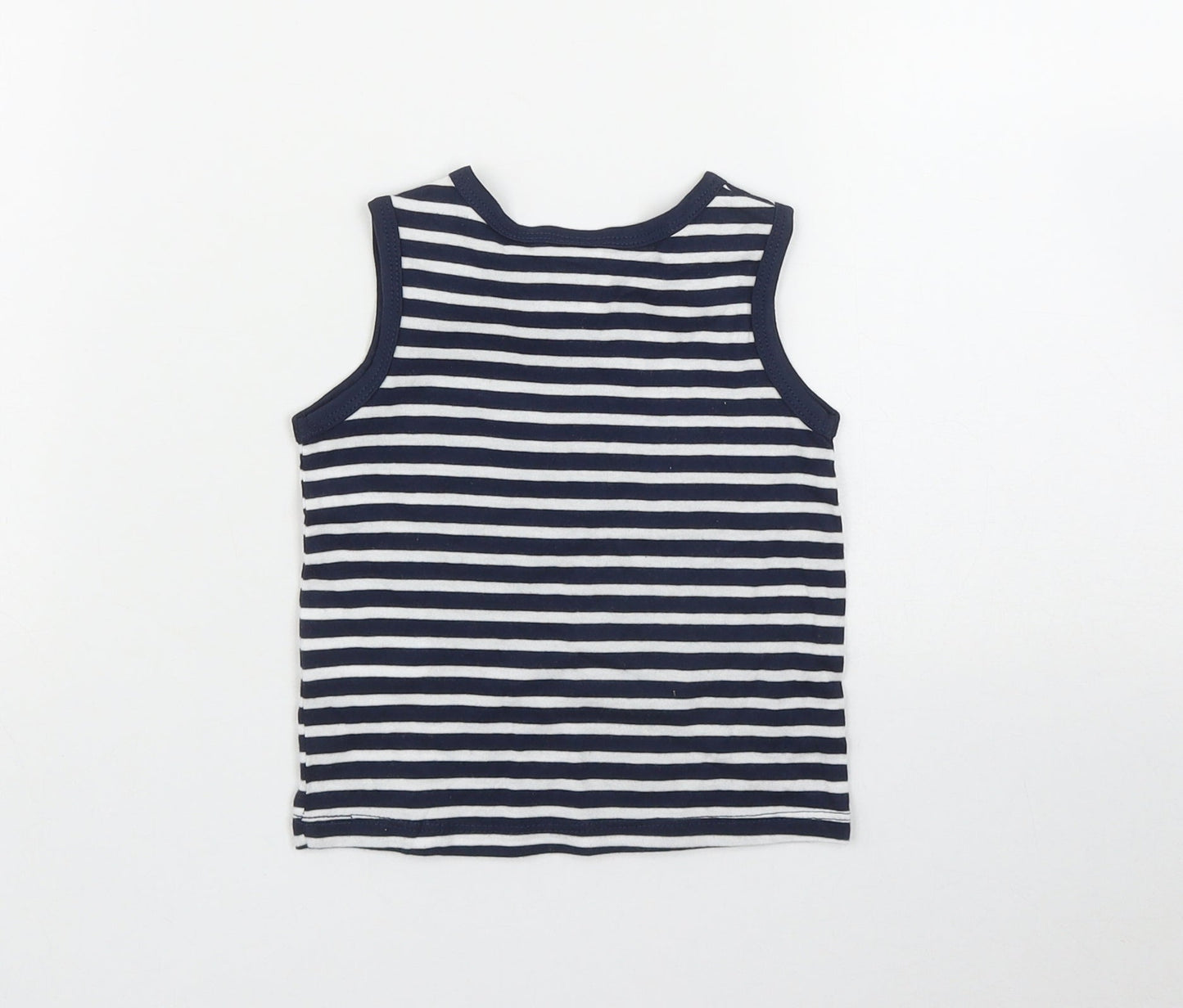 H&M Boys Blue Striped Cotton Basic Tank Size 3-6 Months Roll Neck
